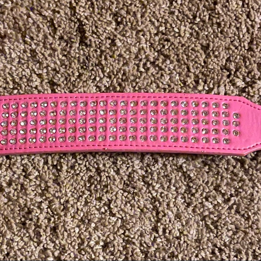 Pink Dog Collar with Rhinestone- Size Large